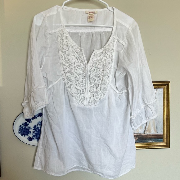 Sundance Tops - Sundance White Cotton Embroidered Blouse Large